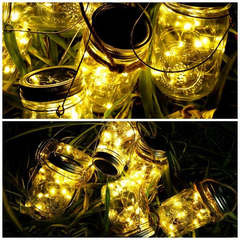 SmilingTown Solar Mason Jar String Light Lids 12 Pack 30 LED Fairy Firefly Inserts Lighting with 12 Hangers Waterproof for Outdoor Tree Patio Lawn Garden Decor, No Jars - Image 3